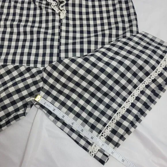 VINTAGE‎ 60s romper black and white check plaid ruffled shorts S